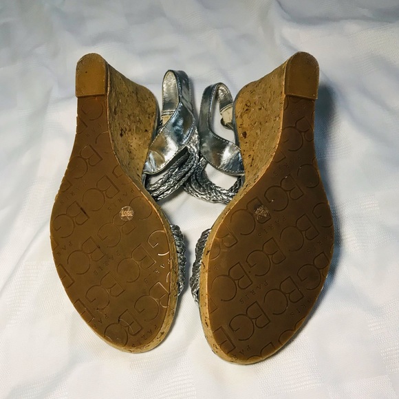 BCBG Paris Silver Strappy Wedges - Picture 4 of 5